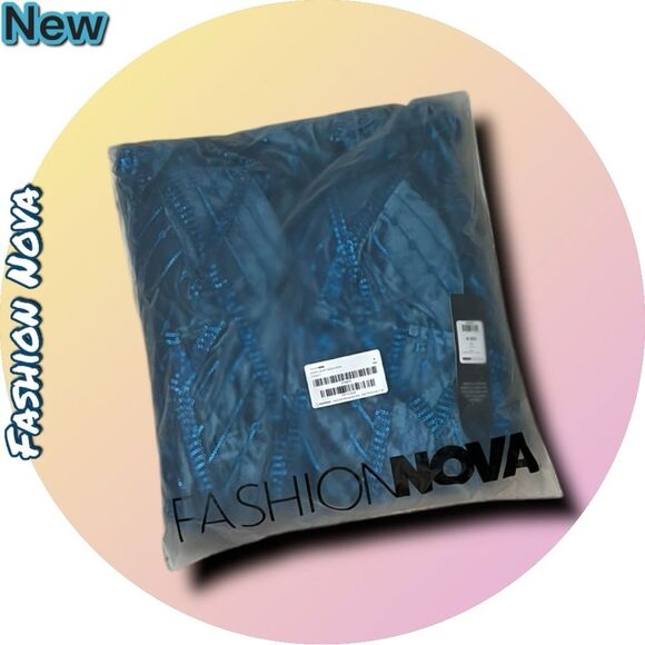 New NWT Fashion nova Aurora Velvet Sequin Gown - Teal - Medium - Picture 4 of 4